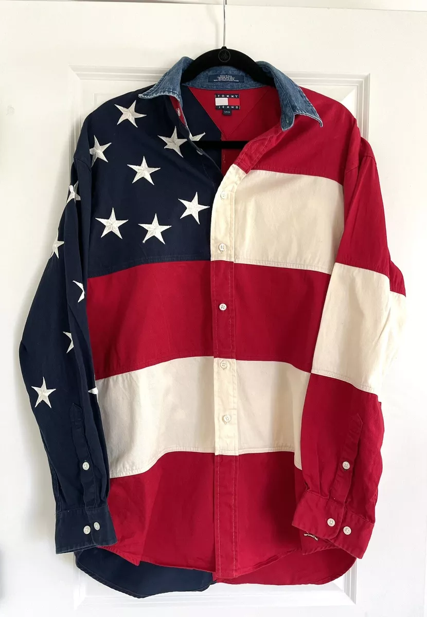 filthy cache Rektangel VINTAGE Tommy Hilfiger USA Flag American Shirt (S) Long Sleeve | eBay