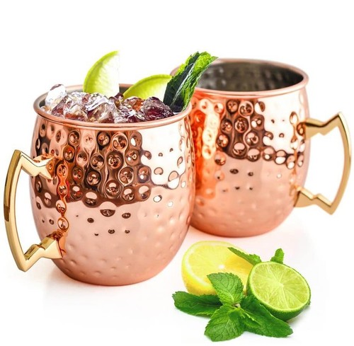 Moscow Mule Kupfer Becher Set of 2 Kupferbecher mit Untersetzer für Cocktail Bar - Bild 11 von 12