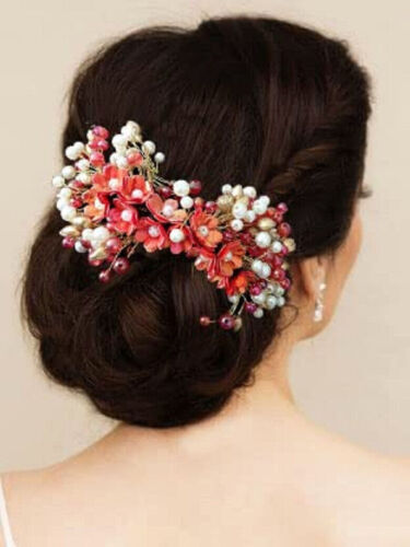 Wygodne kwiaty z perłą akcesoria do włosów kolor czerwony dla kobiet - Zdjęcie 1 z 4