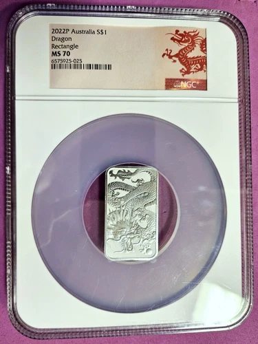 2022 P NGC MS70 Australia Year of the Dragon 1oz Silver Rectangular Coin #I3870