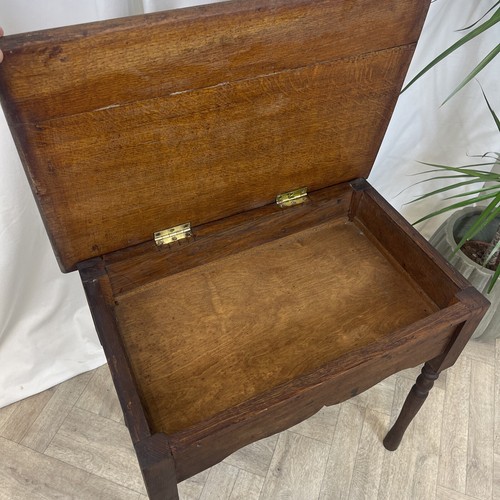 Antique Side Table With Storage Wood Inlaid Hinged Lid Piano Stool ? Oak c1800s - Picture 2 of 16