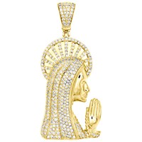 "10K Gelbgold Rund Diamant Jungfrau Maria AnhäNger 1,8\" Pave Charm 1,40 Ct"