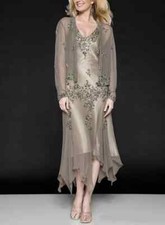 New Mother Of The Bride Dresses Two Pieces Coat Long Sleeve Tea Length Short