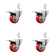 3.5 Inch Red Poly Swivel 3/4 Inch Square Stem Caster Set Total Lock Brake SCC