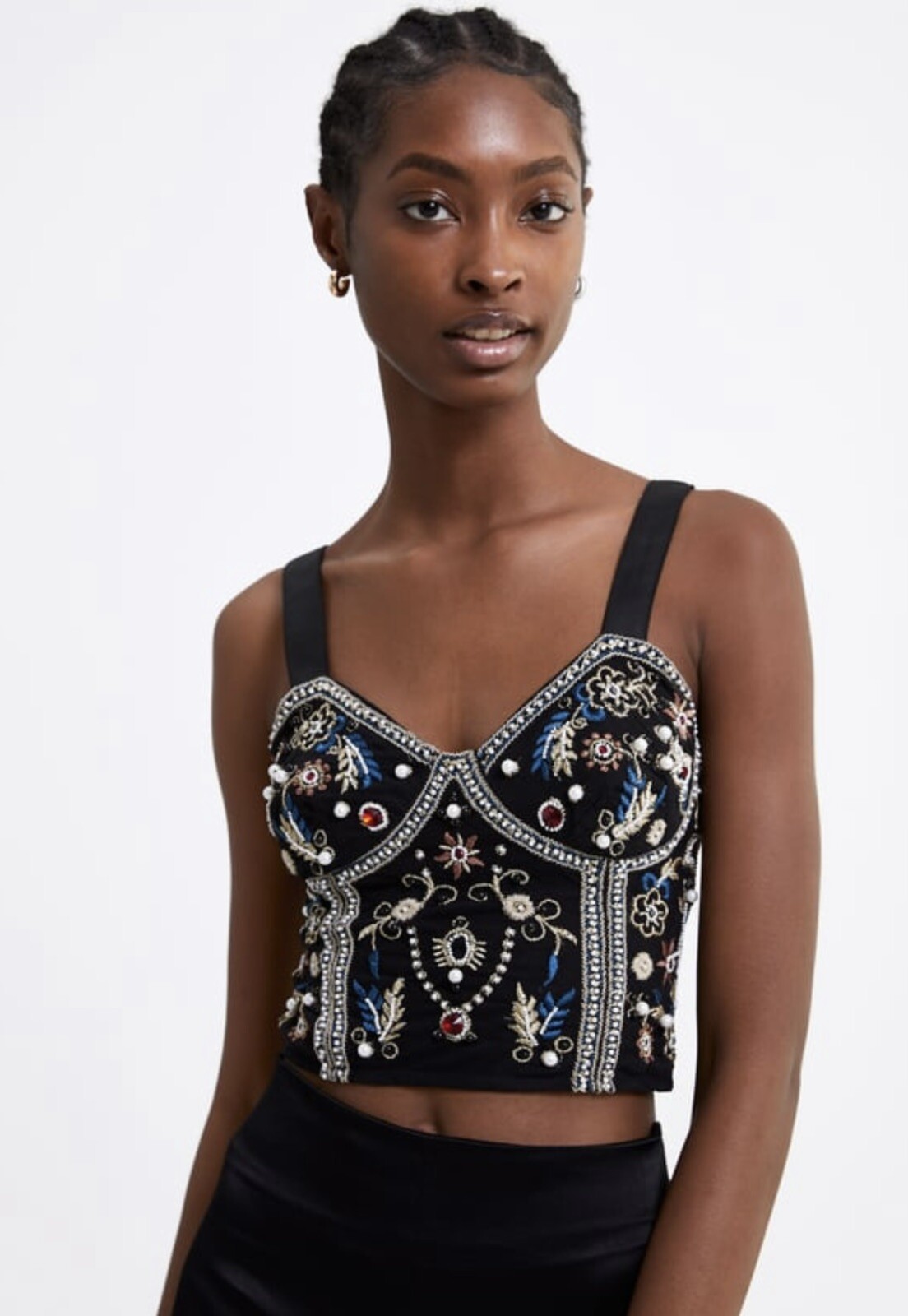 Zara beaded cropped top SZ L | eBay