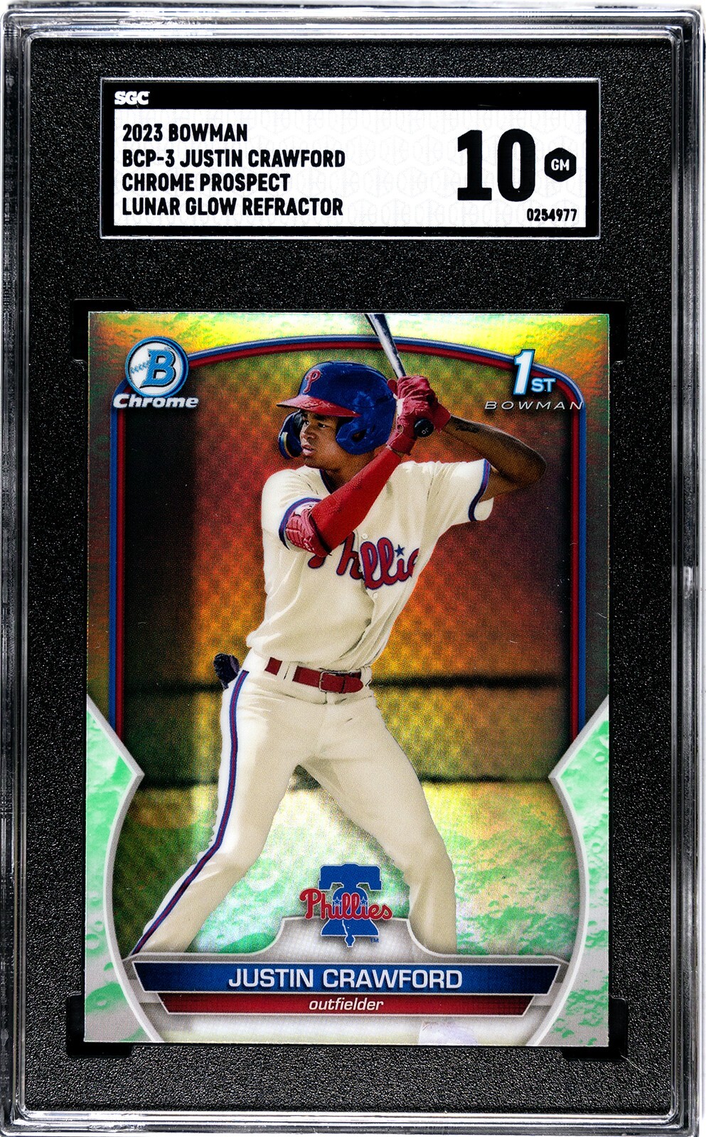 2023 Bowman BCP-3 Justin Crawford 1st Chrome Lunar Glow Refractor SGC 10 Gem