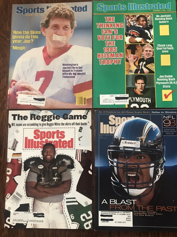 Sports Illustrated Magazine Football Lot, Bo Jackson, Reggie White,Joe Theismann
