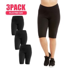 3 Pack Women's Cotton Biker Shorts Curvy Plus High Waist Knee Length Legging