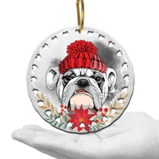 Bulldog Christmas Ornament-Dog lover gifts-Ceramic Hearts Christmas Ornament