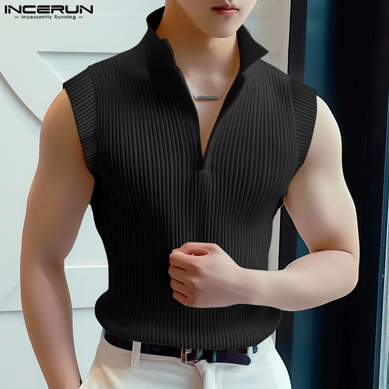 2024 Men Tank Tops Solid Color V Neck Sleeveless Summer Streetwear Male Vests Fi