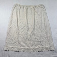 Vintage SEARS White Nylon Maxi Slip Large 30-32 The Doesn't Slip Lace Trim USA