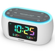 Glow Small Alarm Clock Radio for Bedrooms with 7 Color Night Light, Dual Alarm,