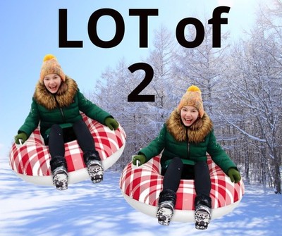 LOT of 2 Inflatable Red Plaid Snow Tube Sleds Vinyl, Children Winter Accessories