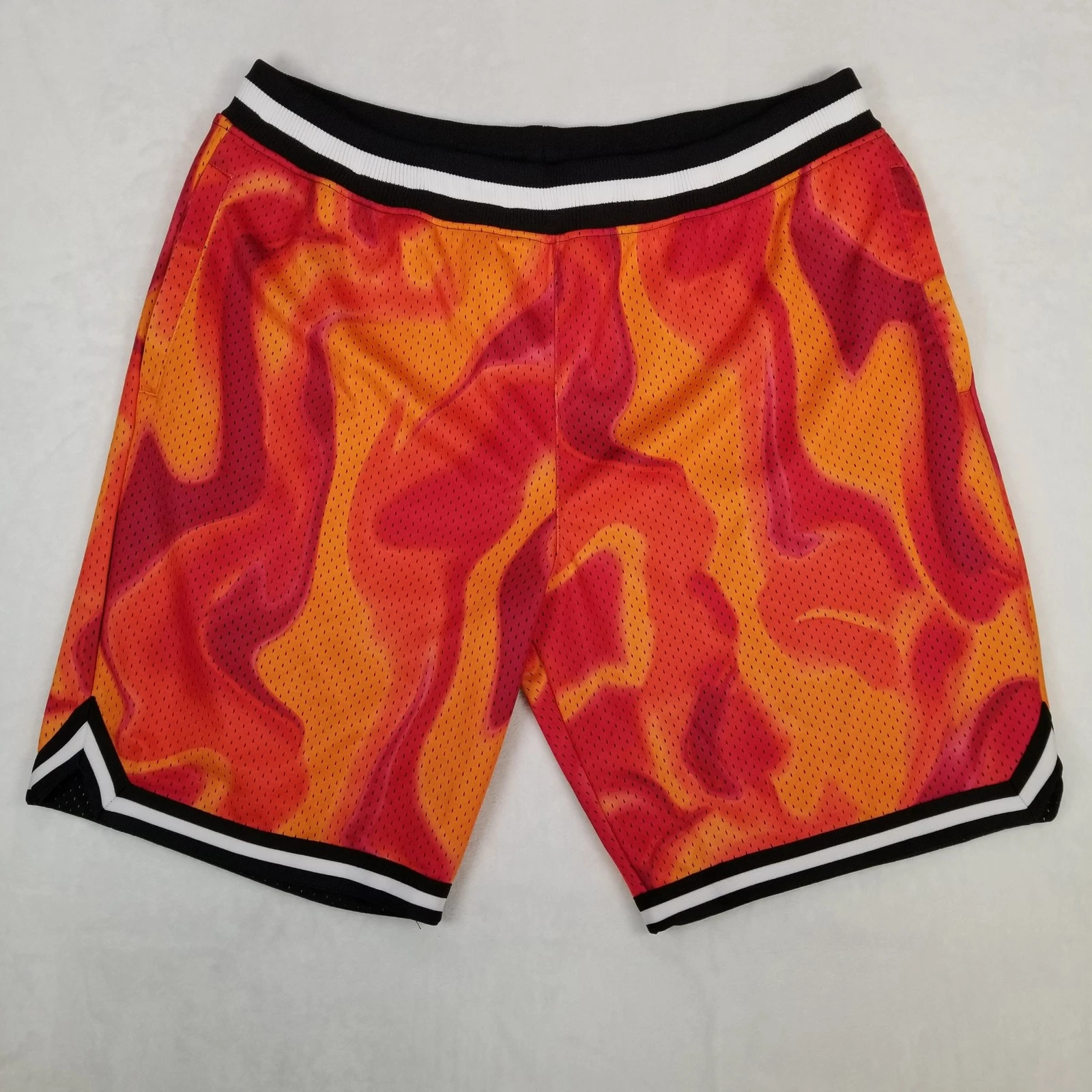 CSG Men's Basketball Shorts Size 3XL Black Mesh Flames Print Performance