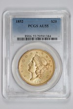 1852 $20 GOLD LIBERTY DOUBLE EAGLE PCGS AU55