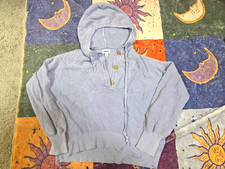 Sonoma Women  s Solid Knit Hoodie Pullover Button Accent Long Sleeve Blue M