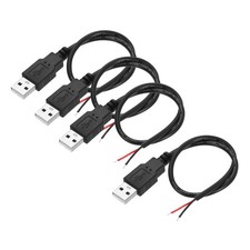 Micro USB Male to 2Pin Bare Wire 24AWG 12", 4Pcs Open End Pigtail Power Cable