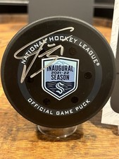 Philipp Grubauer Seattle Kraken Autographed Official Smart Game Puck JSA COA