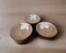 Set Of 3 Parker & And Jane 7.5" Large Brown Tan Round Salad Cereal Pasta Bowls 