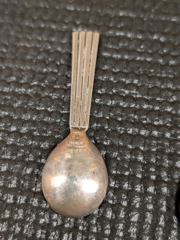Cuchara de sal de plata esterlina GEORG JENSEN BERNADOTTE Dinamarca ~ $65 cada una Foto 3 de 4