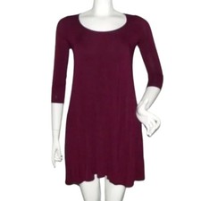 Lulus Jersey Swing Dress, S, Wine Red, 3/4 sleeve, Mini Length, Pockets