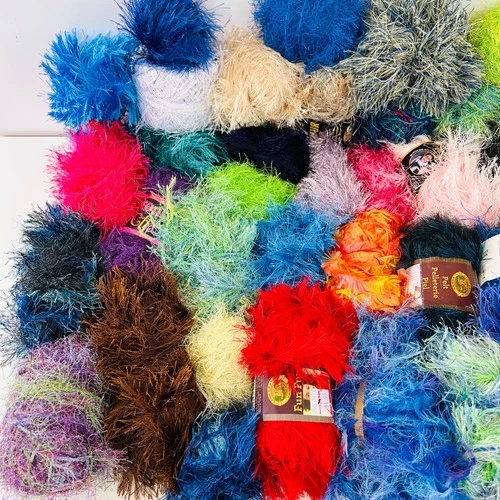 Huge Yarn Lot 40+ Balls Fun Fur Eyelash Assorted Brand Colors Craft Bulk VTG image 2