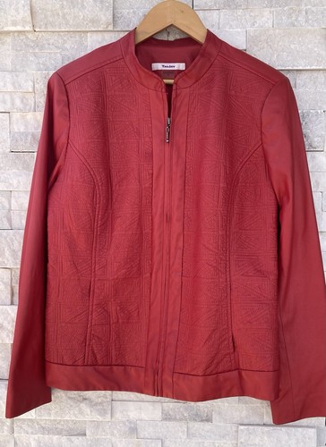 TANJAY Women’s Size 12 Red Faux Leather Embroidered Lightweight Bomber Jacket