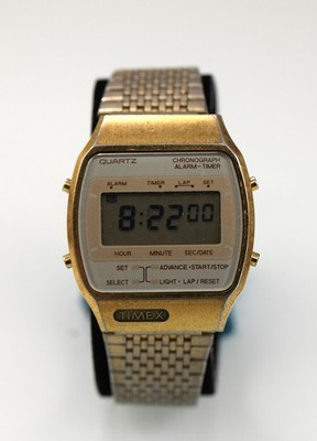 Timex Watch Men Vintage Gold Stainless St WR Batt Date Alarm Light Chron Quartz