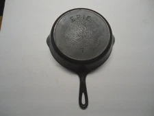 Antique  ERIE  Pre-Griswold # 7 Cast Iron Skillet, with Heat Ring. " SITS FLAT "