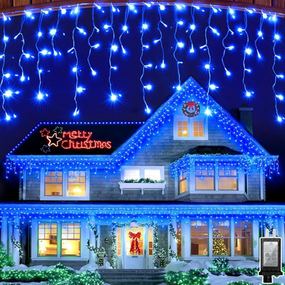 164FT LED Outdoor Christmas Lights - 12 Modes, Waterproof Blue Ice Drops