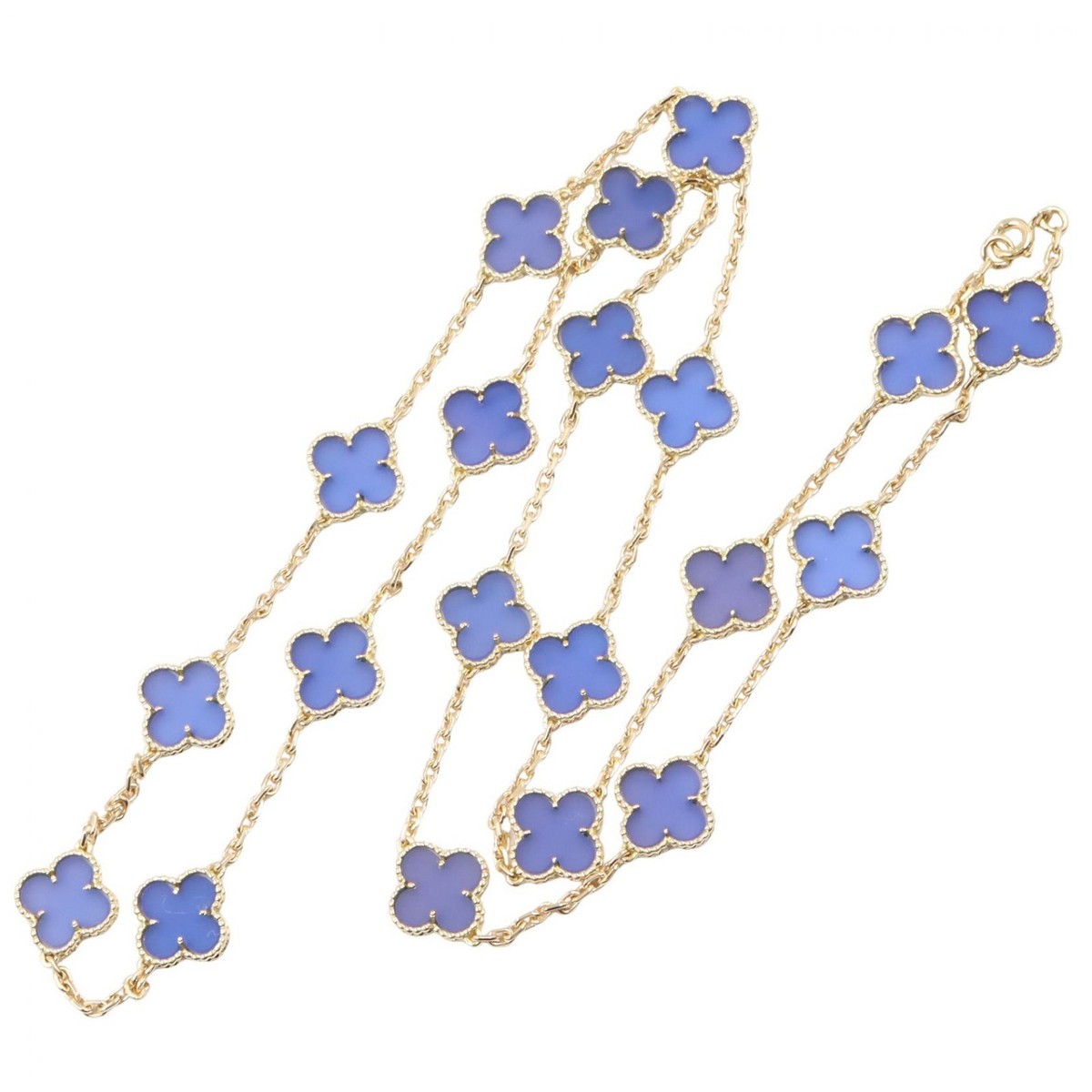 Van Cleef & Arpels Vintage Alhambra 20P Blue Agate Necklace 83cm