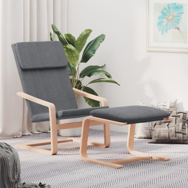 Relaxsessel Mit Hocker Dunkelgrau Stoff-image