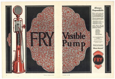 1924 Fry Visible Gas Pump TRUE CENTERFOLD Ad: REV Side- Imperial Oil, Davis Tank