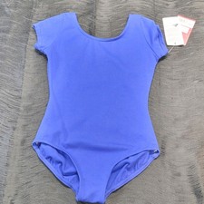 Capezio Team Basics Short Sleeve Leotard Royal Blue Scoop Front  Back SZ. MC