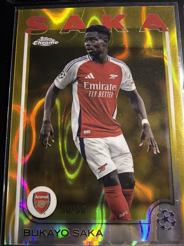 Bukayo Saka 2024-25 Topps Chrome UEFA UCC #77 Gold Refractor /50