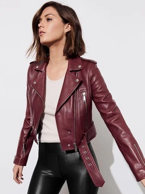 Burgundy Women Real Soft Lambskin Leather Jacket Stylish Handmade Casual Biker