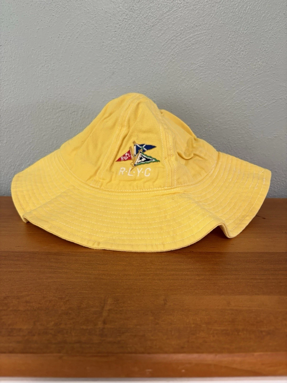 Vintage Ralph Lauren Baby Kids Toddler Yellow Bucket Hat Yacht Club Preppy
