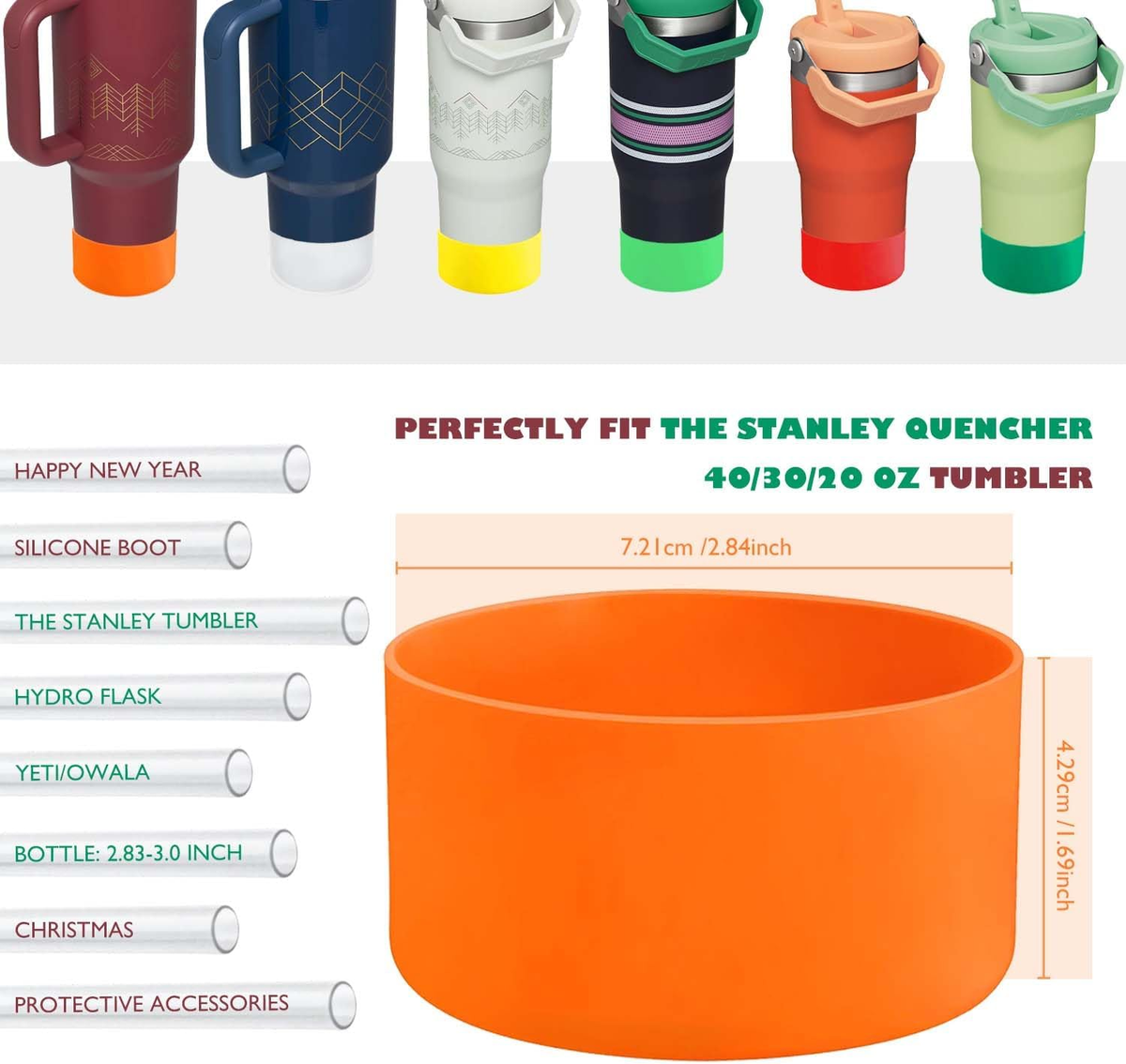 2 protezioni in silicone per bottiglia d'acqua Stanley Cup Quencher Adventure, accessori da 1134 g, 850,5 g, 567 g (verde, 2 pezzi, OD: 7,5 cm