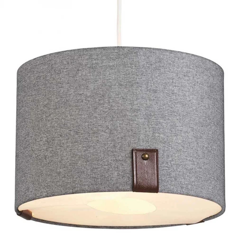 Lampshade Grey 12"" Logan Soft Fabric Drum 300mm Oaks Lighting 202/12 SG