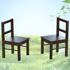 Set of 2 Kids Wooden Chairs Espresso Finish Child Activity Chairs Pair