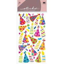 Stickers Sticko Party Hats Confetti Large Candles Birthday Stripes Patterns
