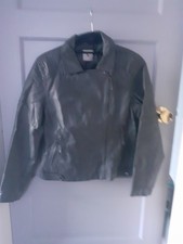 Stunning New Tu Dark Grey Vegan Leather Biker Jacket Size 12