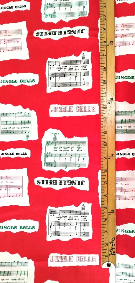 Tela roja vintage de Navidad Jingle Bells música 4 2/3 yardas Foto 4 de 4