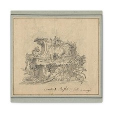 Sconosciuto - Ontwerptekening buffet con twee apen in stile rococò - Arte da parete su tela