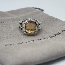 David Yurman 925 Sterling Silver Albion Ring 11mm Citrine and Diamonds Size 7