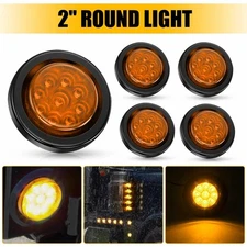 5x 2" Round 9 Amber LED Side Clearance Marker Light W/ Black Grommet For Truck