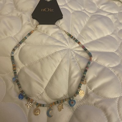 Sun and Moon Colored Bead Metal Chain Necklace for women's