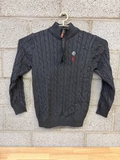    2020s Polo Ralph Lauren Cable Knit Quarter Zip Sweater NWT Gray Red Pony Size