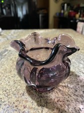 Vintage Fenton Amethyst Purple glass vase with ruffled edges