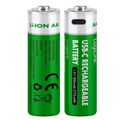 2 Stück USB-C AA Akkus Batterien wiederaufladbar 1850mAh 2775mWh mit Ladekabel 
